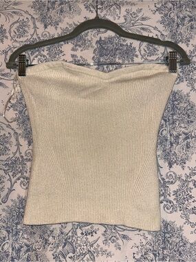 All Saints Cream Ribbed Strapless Knit Top